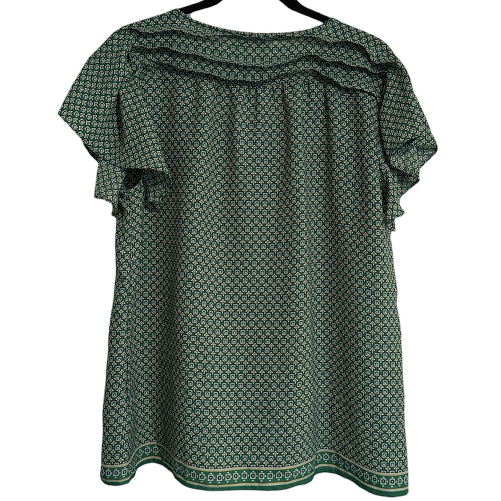 ☀️ Max Studio Green Patterned Ruffle Detail Blouse - Picture 5 of 6